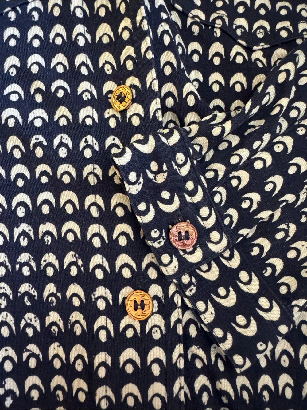 Tory Burch Navy and White Stretch Silk Shirt